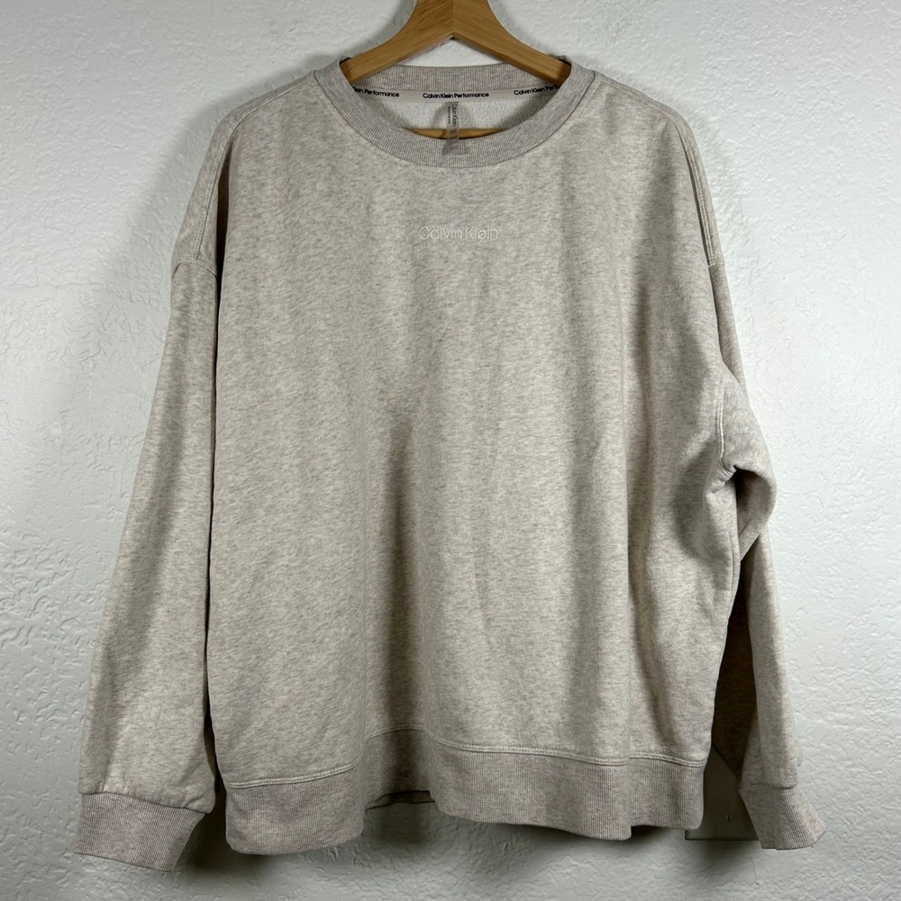 Calvin Klein Sweatshirt Oatmeal Heather Oversized Logo Size L